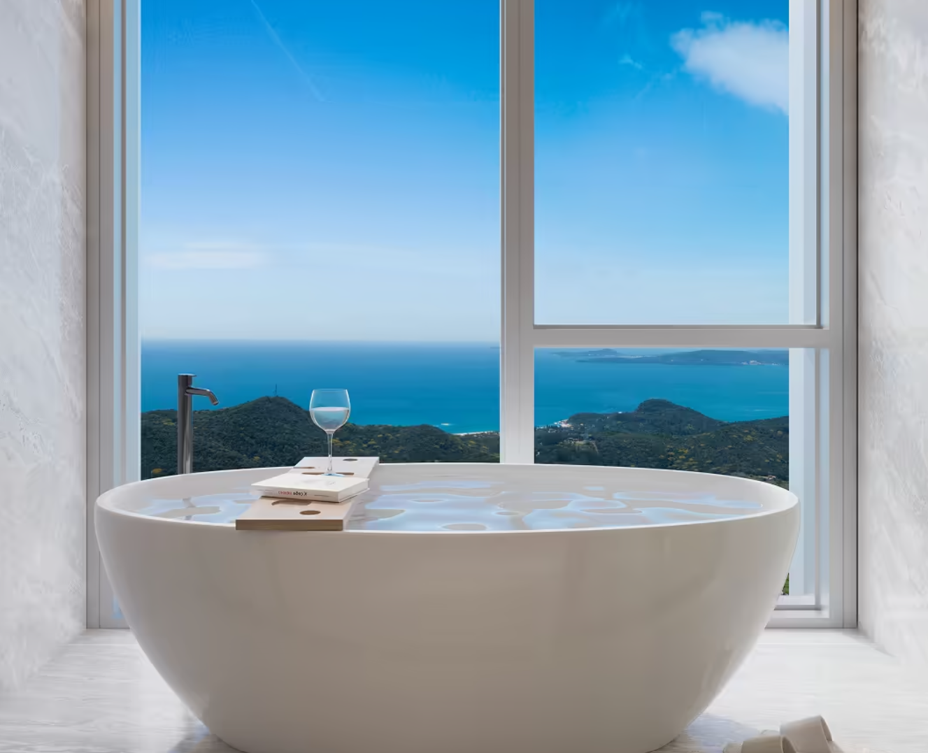 Banheira com vista para o oceano